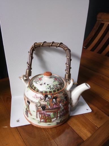 Tea Pot ceramic with brass Item Code TPB18C size Pot 5''